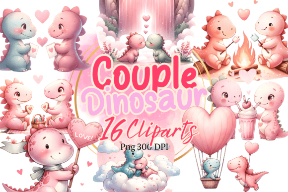 16 Couple Dinosaur Clipart Watercolor