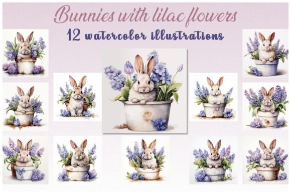 Bunnies with Lilac Flowers - Watercolor: A Fresh Illustration for Brand Storytelling