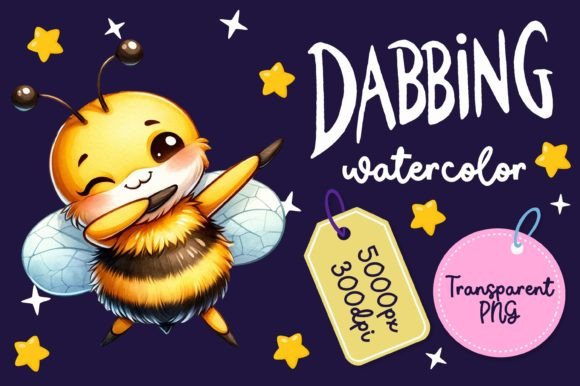 Cute Dabbing Bee Watercolor Illustrations for Branding and Marketing