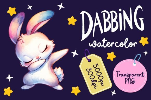 Cute Dabbing Bunny Watercolor: A Playful Illustration for Whimsical Branding and Digital Design