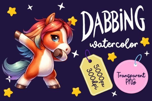 Cute Dabbing Horse Watercolor Illustrations for Digital Sellers