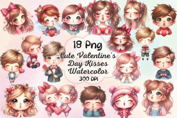 Cute Valentine's Day Kisses Watercolor Illustrations for Heartfelt Branding