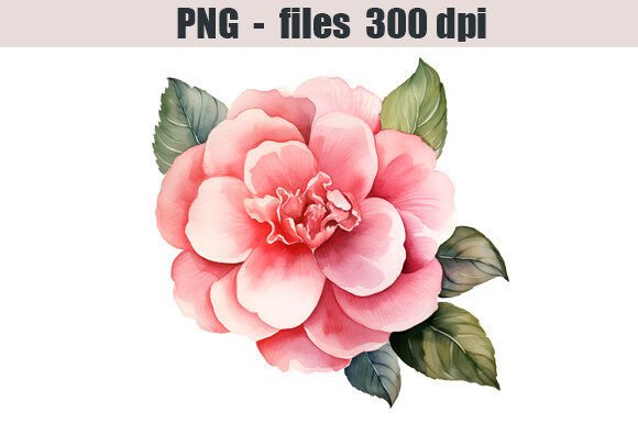 Elegant Camellia Flower Watercolor Clipart for Local Business Branding