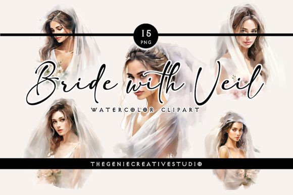 Elegant Watercolor Bride with Veil PNG Clipart for Wedding Crafts & Handmade Illustrations