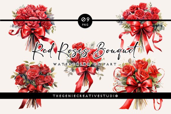 h1Watercolor Red Roses Bouquet PNG Illustration for Real Design Projects/h1