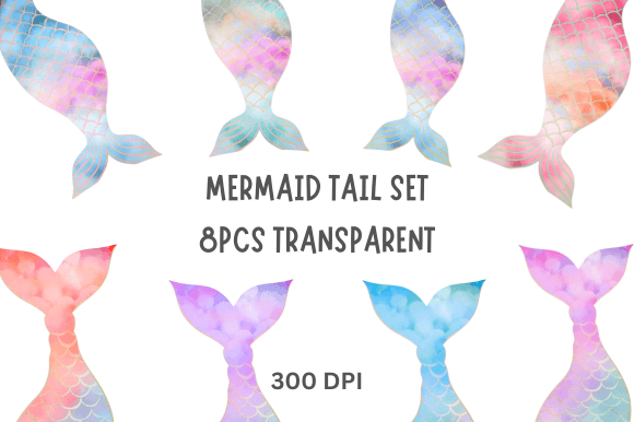MERMAID TAIL CLIPART SET WATERCOLOR for Branding & Illustrations