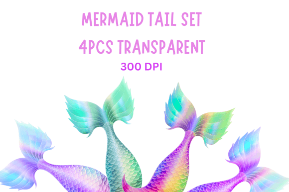 Mermaid Tail Set Glitter Watercolor Illustrations for Branding & Creative Design