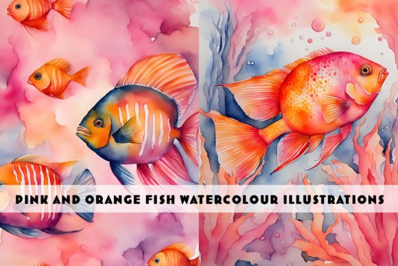 Pink and Orange Fish Watercolour Illustrations for Crafters
