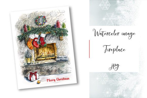 Postcard, Fireplace, Watercolor Illustrations for Digital Sellers