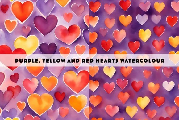 Purple Yellow Red Hearts Watercolour Illustrations for Crafters & Handmade Sellers