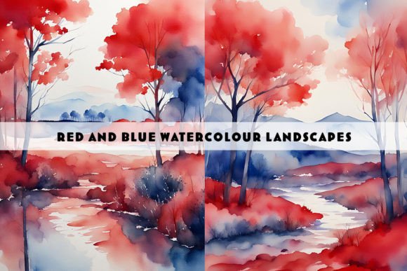 Red and Blue Watercolour Landscape Illustrations for Modern Branding