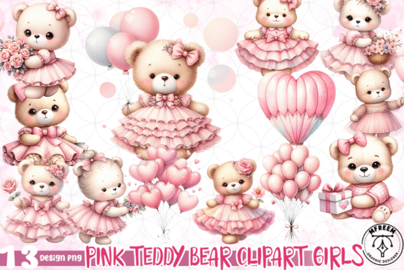 Soft & Playful: Pink Teddy Bear Girls Watercolor Clipart for Lifestyle Blogging