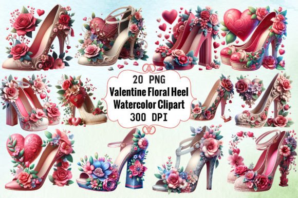 Valentine Floral Heel Watercolor Clipart for Crafting & Handmade Business Use