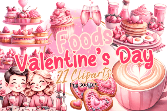 Valentine's Day Foods Watercolor Clipart for Crafting & Handmade Business