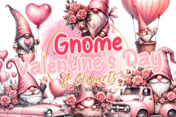 Valentine’s Day Gnome Watercolor Clipart for Crafting & Handmade Business