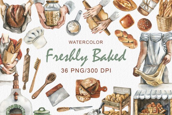 Watercolor Baking Bread Clipart: A Visual Treat for Lifestyle Blogs and Editorial Design