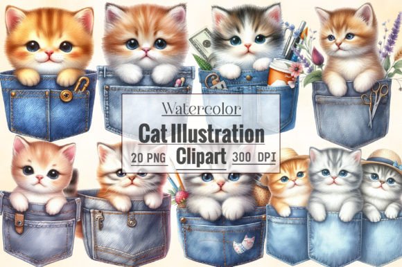 Watercolor Cat Illustration Clipart