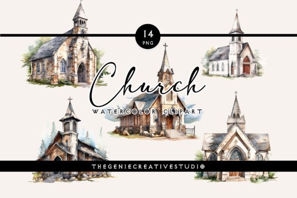 Watercolor Church Clipart for Bloggers and Digital Publishers