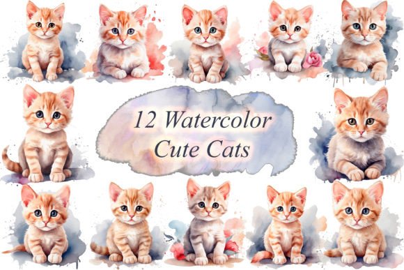 Watercolor Cute Cats Sublimation Clipart for Etsy & Digital Sellers