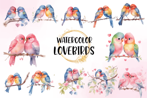 Watercolor Cute LoveBird Clipart for Illustrations & Digital Product Sellers