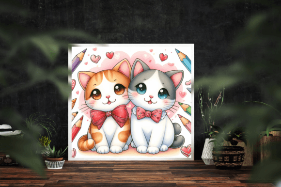 Watercolor Drawing Valentine Cat Couple: A Charming Illustration for Local Brand Romance
