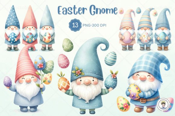 Watercolor Easter Gnome Illustrations for Creative Sellers