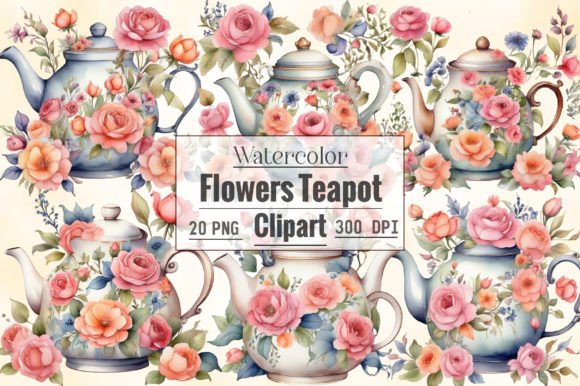 Watercolor Flowers & Teapot Clipart for Crafters & Etsy Sellers