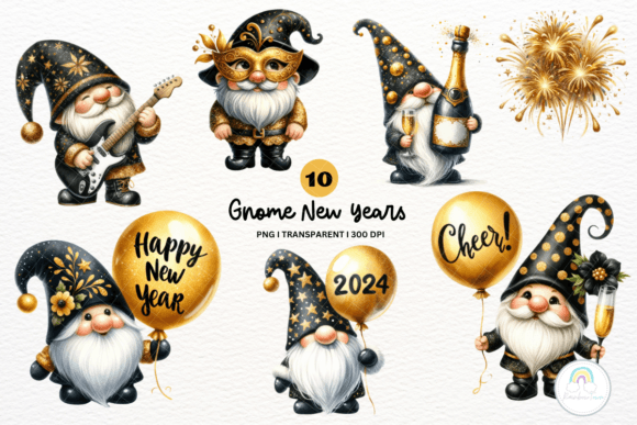 Watercolor Gnome New Years Illustrations for Festive Branding