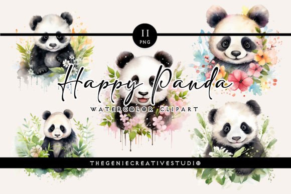 Watercolor Happy Panda PNG Clipart for Creative Sellers and Illustrations