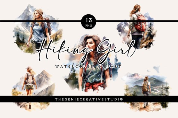 Watercolor Hiking Girl Illustration Adds Whimsical Charm to Lifestyle Branding