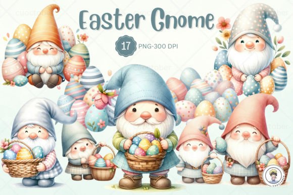 Watercolor Pastel Easter Gnome Illustrations for Crafters & Handmade Sellers