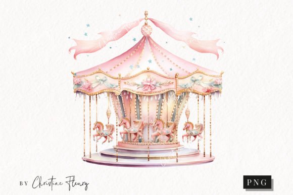 Watercolor Pink Carousel Clipart for Lifestyle & Editorial Visuals