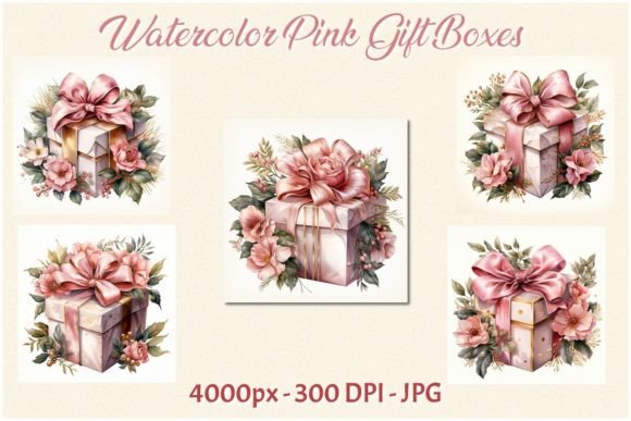 Watercolor Pink Gift Boxes - JPG: A Fresh Illustration for Lifestyle Blogging and Content Design