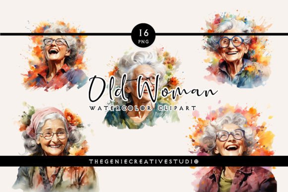 Watercolor PNG Old Woman Clipart for Lifestyle & Editorial Illustrations