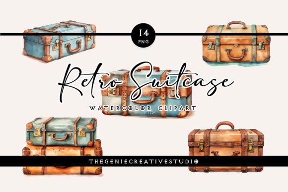 Watercolor Retro Suitcase PNG Clipart: A Visual Design Asset for Nostalgic Branding