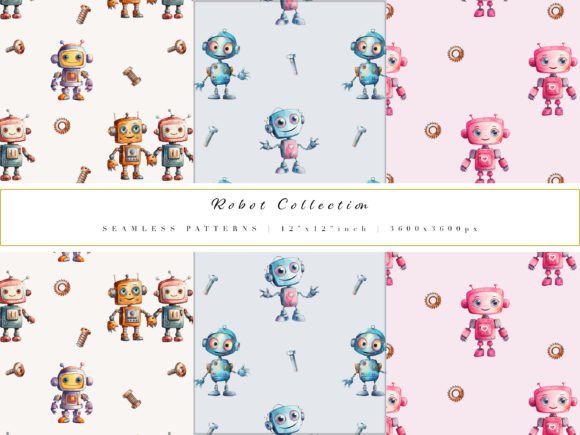 Watercolor Robot Illustrations: A Fresh Digital Paper Set for Modern Branding