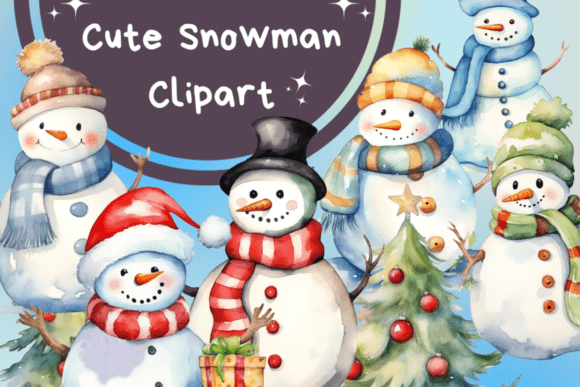 Watercolor Snowman Sublimation Clipart for Etsy & Print-on-Demand Sellers