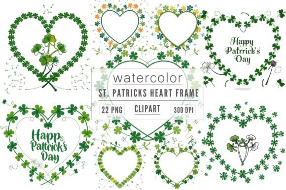 Watercolor St. Patrick’s Day Heart Frame Illustrations for Real Crafting
