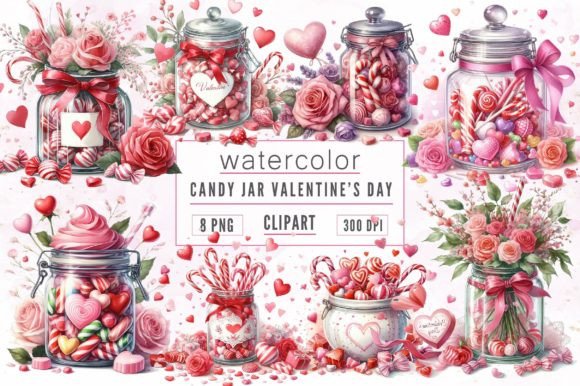 Watercolor Sweet Candy in Jar Valentines – A Versatile Illustration for Romantic Visual Storytelling