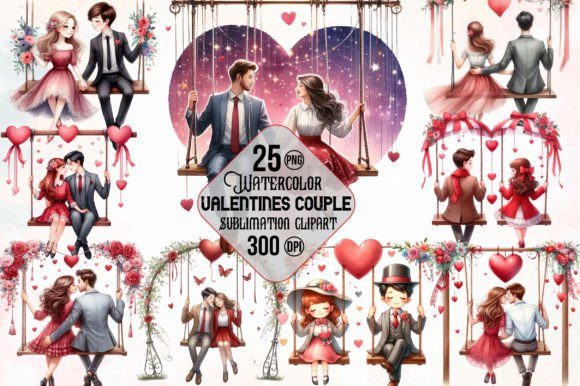 Watercolor Valentine’s Couple Clipart: Romantic Illustrations for Marketing Magic